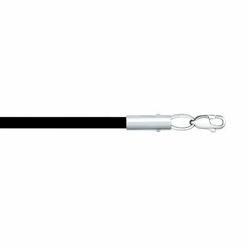Kette Sterlingilber 925 Gummi schwarz L 55 cm Rhodiniert Neu Eliteschmuck