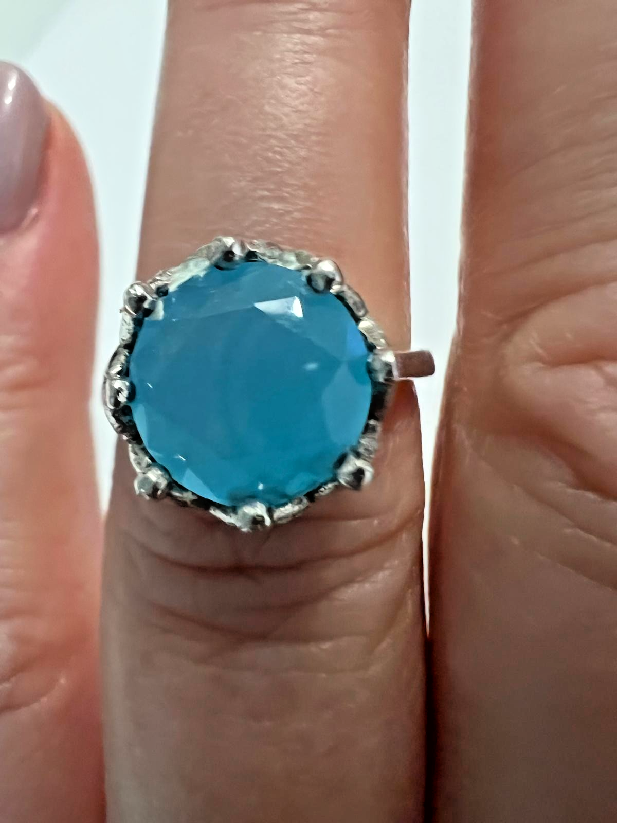 Ring Sterlingsilber 925 Damen Echtschmuck Chalzedon Blau Neu Eliteschmuck